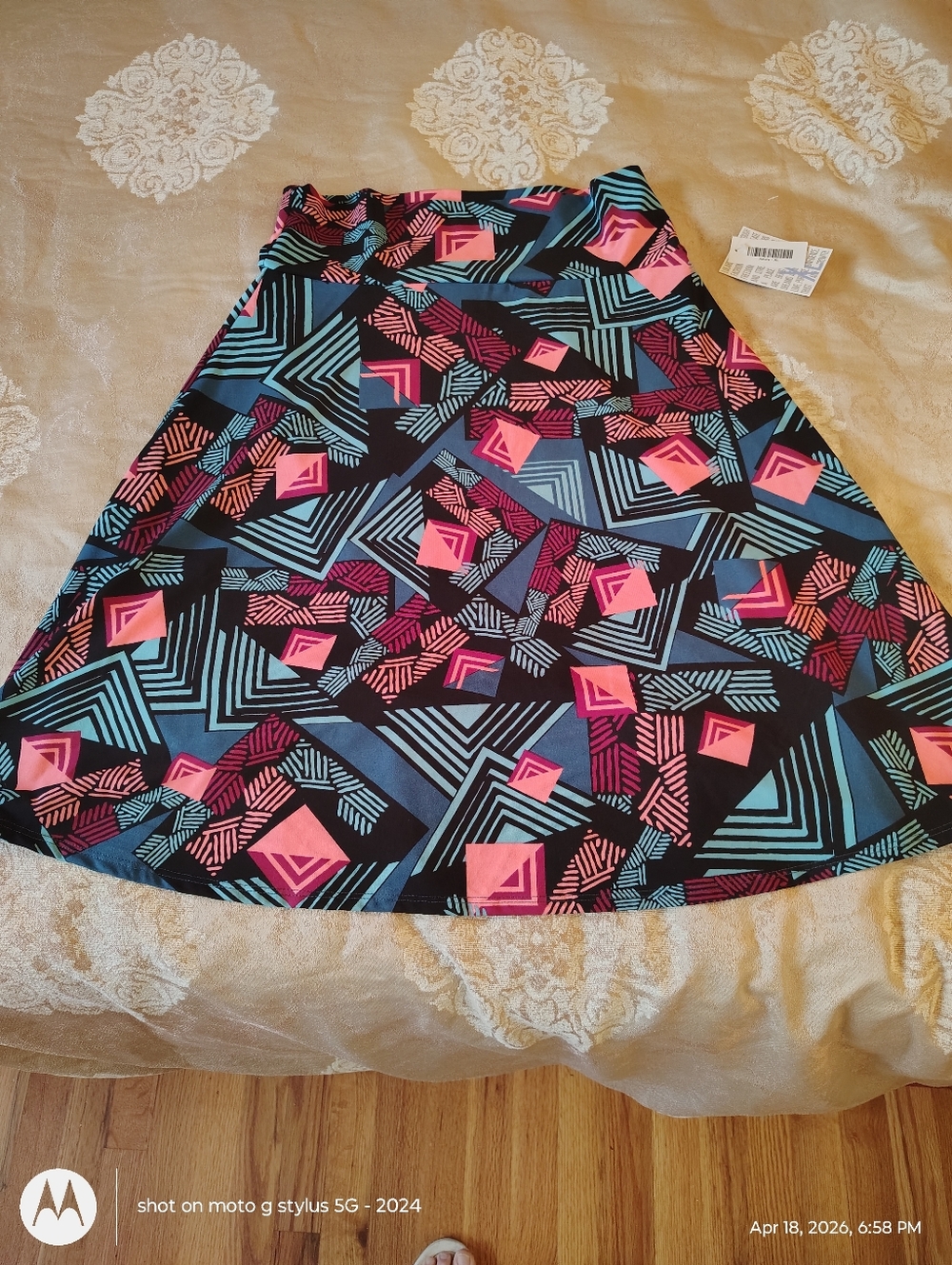 Women’s LuLaRoe Geometric Print A-Line Skirt - Pink & Teal